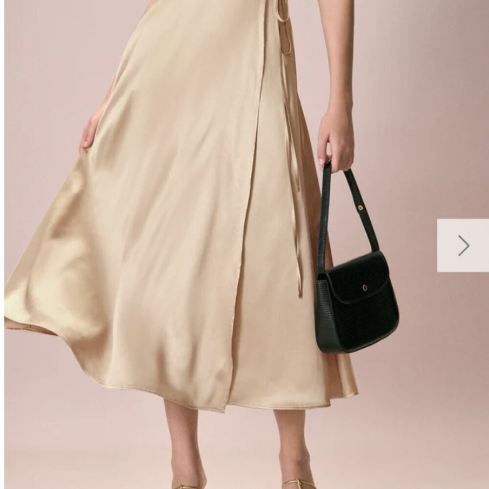 RIHOAS The Khaki Satin Lace-Up Wrap Midi Skirt XS